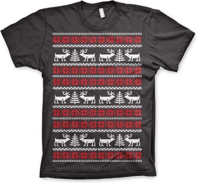 Heren Tshirt -L- Christmas Knit Pattern Grijs