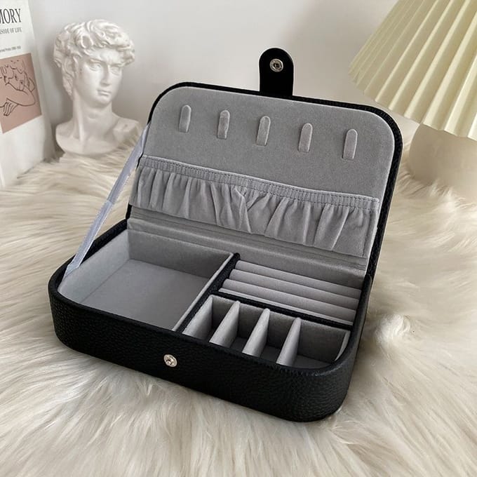 2023 Draagbare Box Organizer Display Reiskoffer Dozen Knoop Lederen Opbergruimte Chenille blauw