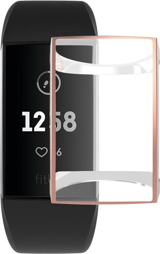 By Qubix - Geschikt voor fitbit Charge 3 &4 Case (volledig beschermd) - Rosegoud