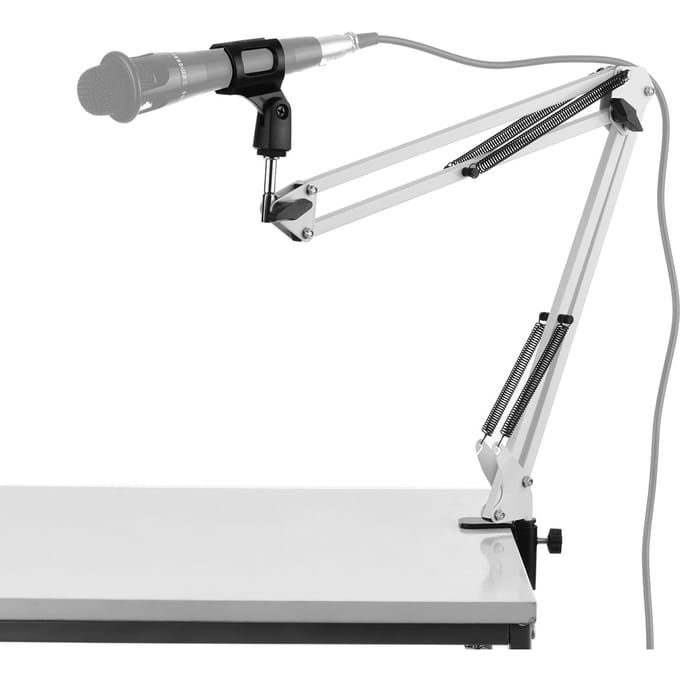 Support de pied de Microphone, support paresseux de Table avec bras extensible, Clip de Microphone blanc