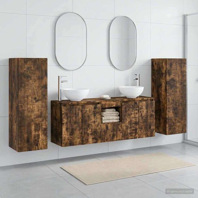 vidaXL - Badkamermeubel - Set - 5 - st - Gerookt - eiken - 33 - x - 34,5 - x - 100 - cm