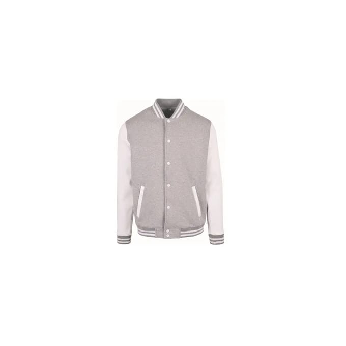Build your Brand Basic College Jacket BYBB004 - HEATHER GREY/WHITE - S
