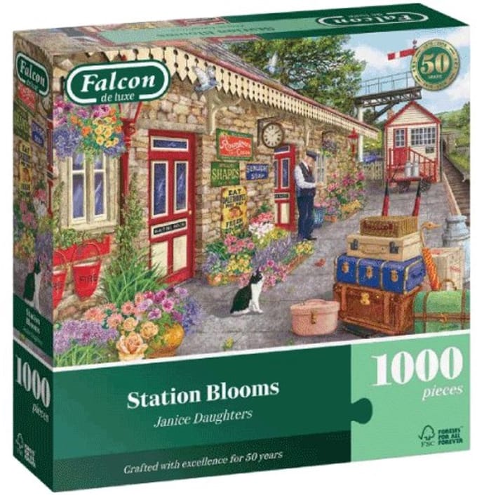 Jumbo puzzel 1000 stukjes Falcon Station Blooms legpuzzel karton.