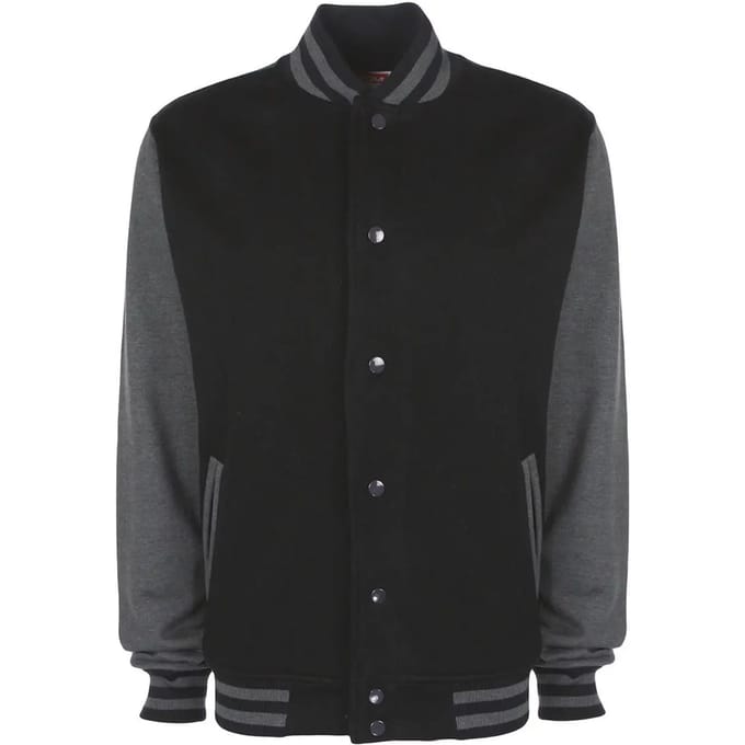 Varsity Jacket unisex merk FDM maat S Zwart/Grijs