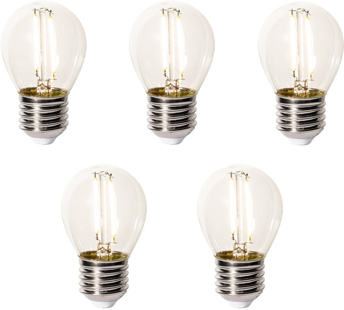 LUEDD Set van 5 E27 dimbare LED lampen P45 helder glas 3W 250 lm 2200K