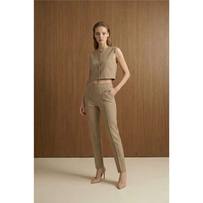 Crew Neck Crop Top & Hoge Taille Broek Twee-Stuks Set