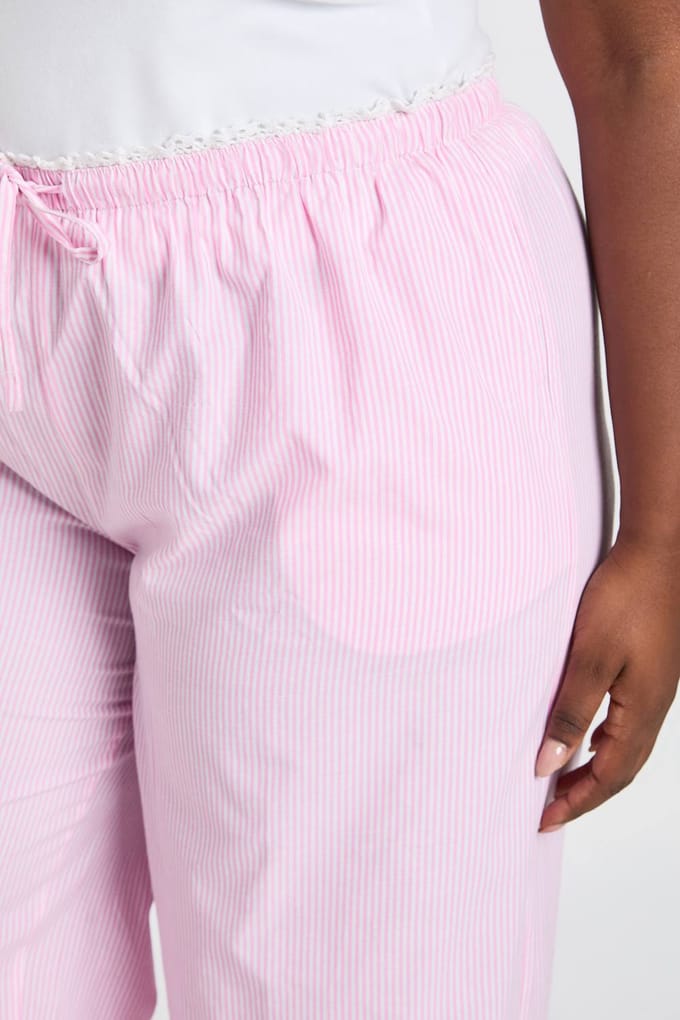 boohoo Dames Plus Broek Met Kantafwerking | Roze | Maat: 44