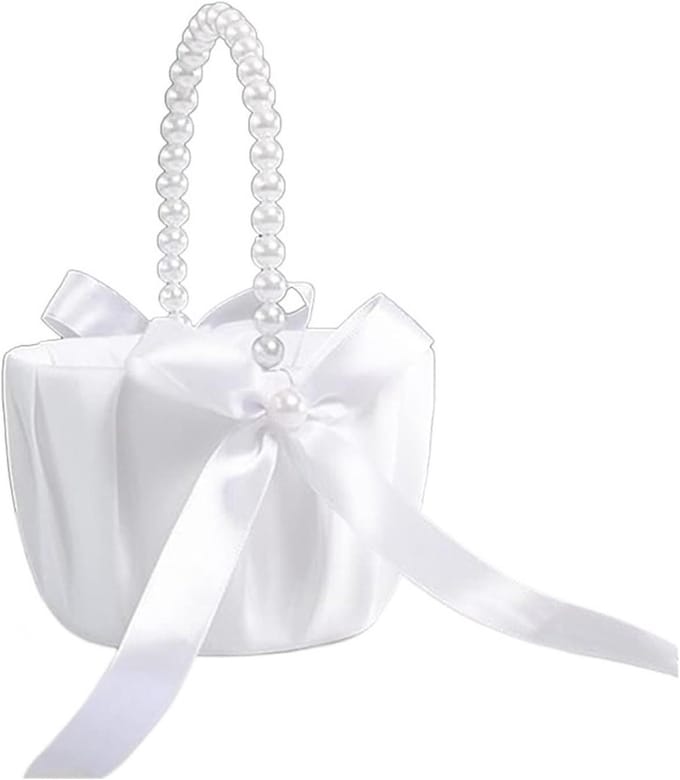 Bloemenmand Bruiloft - Satijnen Mandje - Ceremonie Decoratie - Elegant Ontwerp - 20 cm Hoog - Wit