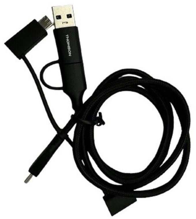 THOMSON 5-in-1 universele versterkte laad- en datatransferkabel USB-A/USB-C naar MICRO USB-C/Lightning 2.4A 60W