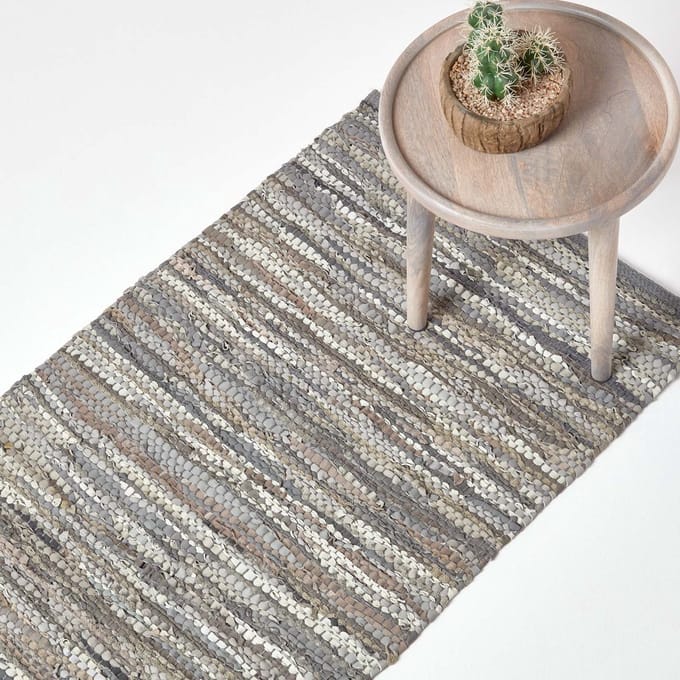 Homescapes Denver grijs leren tapijtloper 66 x 200 cm