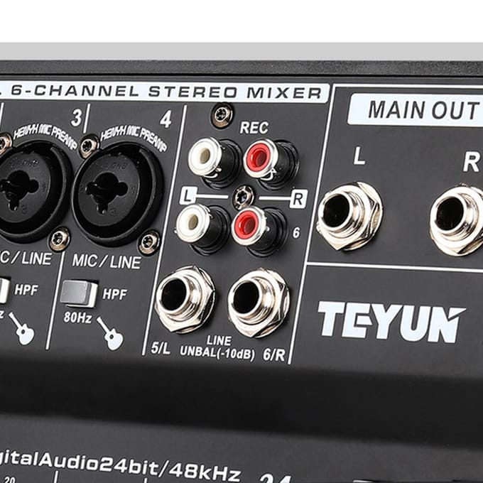 A6 6CH draagbare minimixer audioconsole met geluidskaart USB-opname Zingen Webcast Partymixer zwart