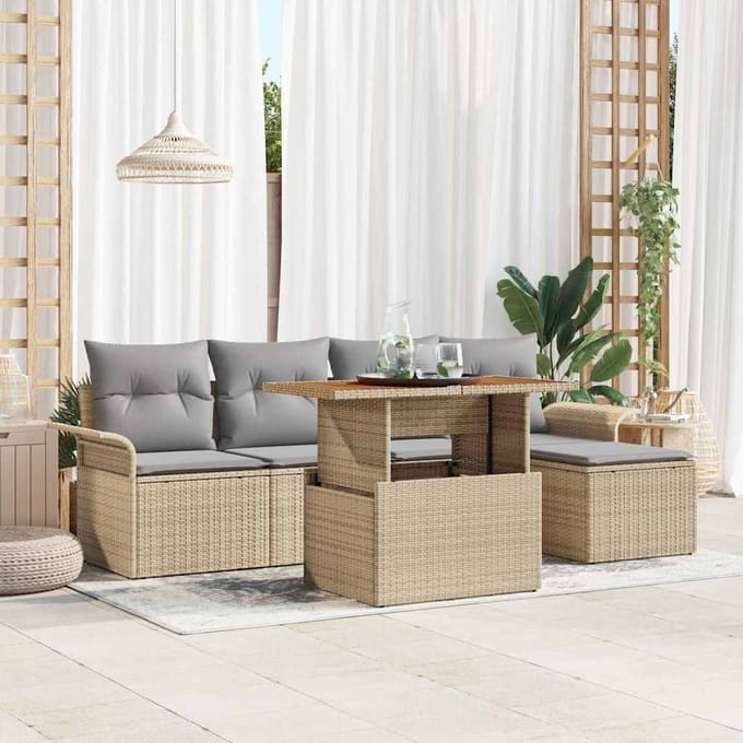 vidaXL - Tuinbank - Set - 6 - st - Beige - Poly - rattan