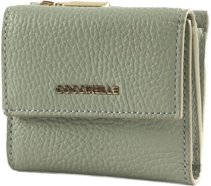 COCCINELLE Leren portemonnee Metallic Soft Wallet Grained Leather Snow Lichtgrijs