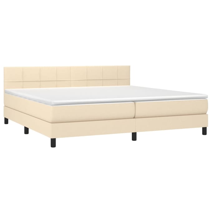 vidaXL - Boxspring - met - matras - en - LED - stof - crèmekleurig - 200x200 - cm