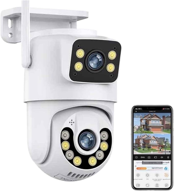 Beveiligingscamera Buiten - Dubbele Lens Camera - Huisbewaking - Dubbel Scherm PTZ - 8MP 4K - Zwart