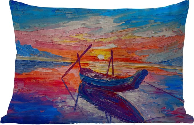 Buitenkussens - Tuin - Schilderij - Boot - Olieverf - Water - 50x30 cm