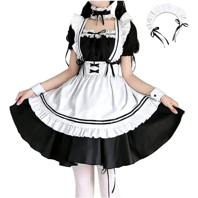 ANONIE Meisje Cosplay Set voor Schattig Wit Luxe Maat 2XL Kostuum, Beginners, Kostuum, + Zwart, Set, gray