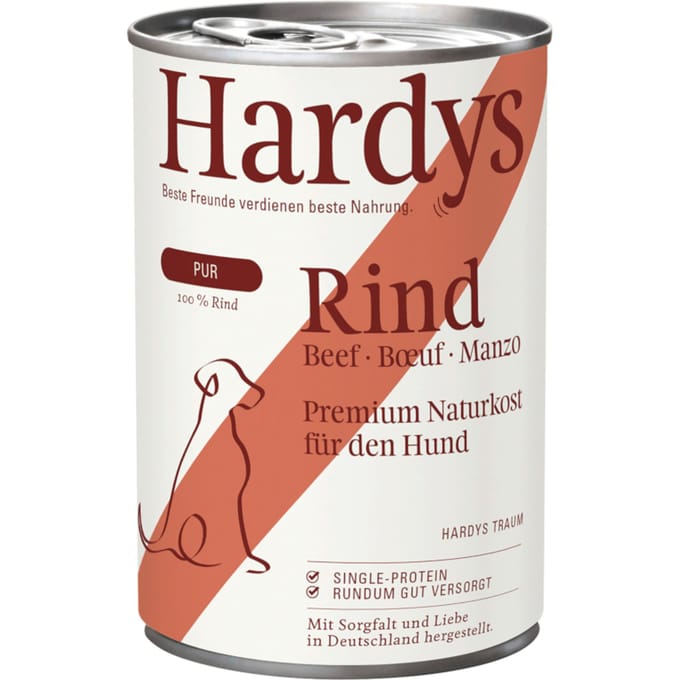 6x 400g Hardys Pure Rund natvoer voor honden