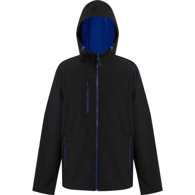 Regatta Heren Navigate Dubbellaags Soft Shell Jacket met capuchon (Zwart/Nieuw Royal)