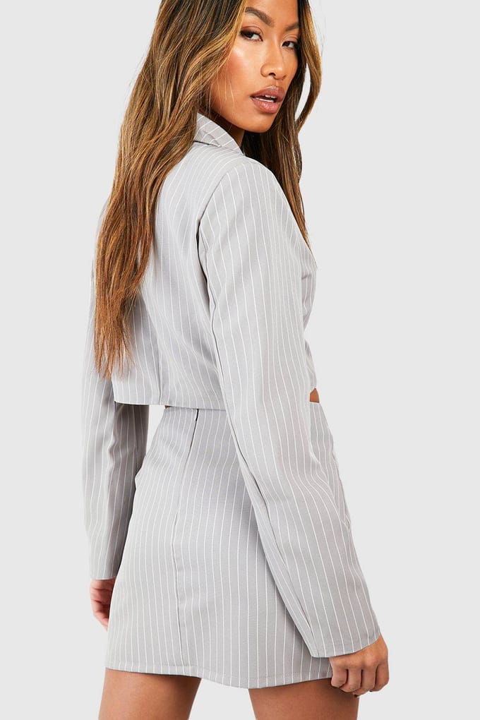 boohoo Dames Pinstripe Split Front Micro Mini Rok | Grijs | Maat: 36