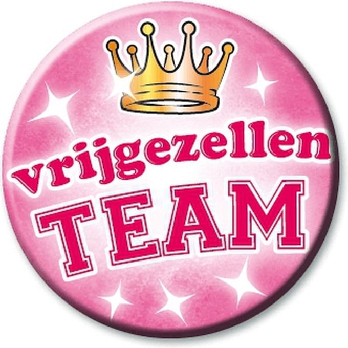 Roze vrijgezellen team button - dames - bachelor party - pre huwelijk feestje