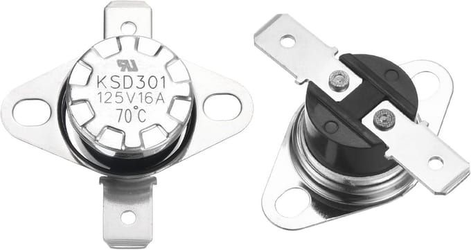 Set van 2 Thermostaat Switches NC 70°C Instelbaar Bimetalen Temperatuurschakelaar