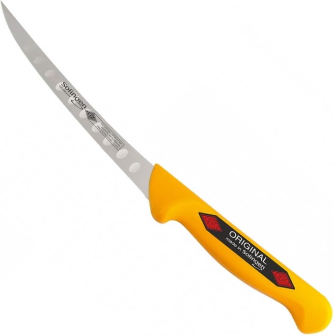 Eikaso Solingen Uitbeenmes met Gebogen Lemmet en Kuilen – 16 cm – Geel – Stijf