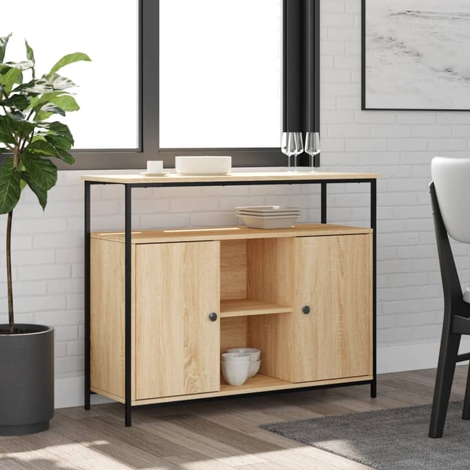 vidaXL - Dressoir - Sonoma - Eiken - 100x35x80 - cm - Bewerkt - Hout