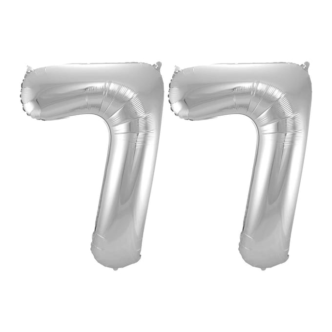 Folieballon 77 jaar - Zilver - 86 cm