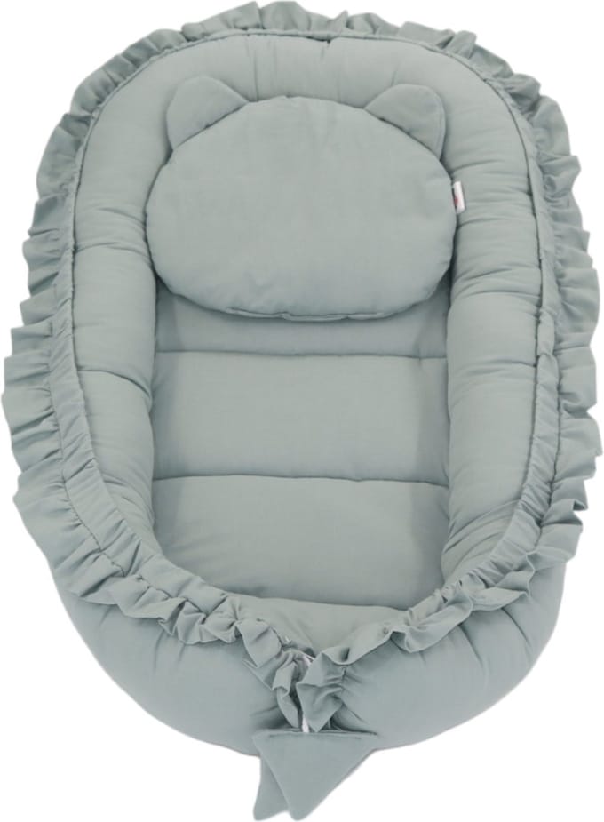 Babynestje - FRILL - Babynest SET met kussen - Groen
