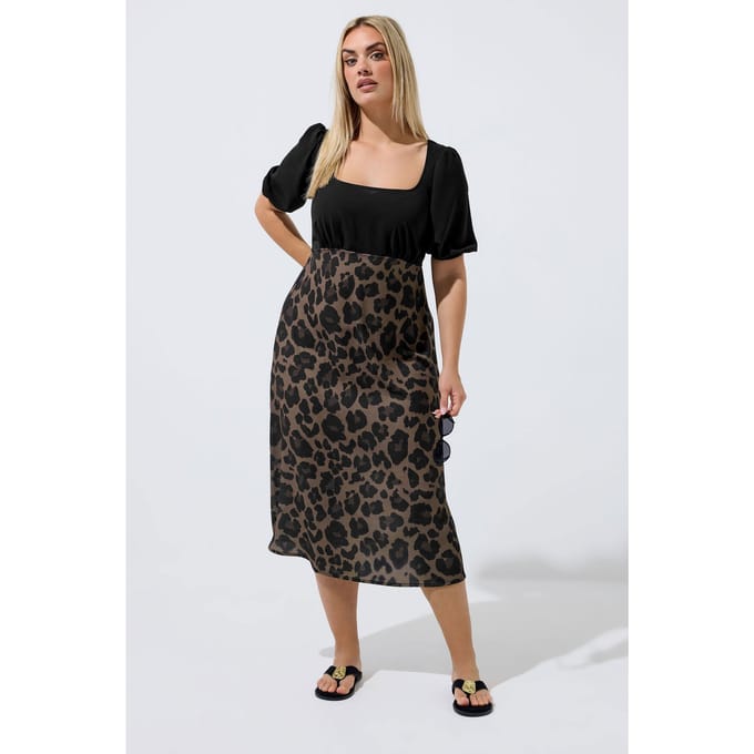 Limited Collection Bruine Luipaardprint Gemixte Jurk Size 48