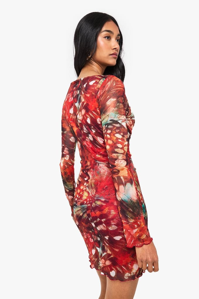 boohoo Dames Abstract Mesh Cowl Detail Mini-jurk | Orange | Maat: 8