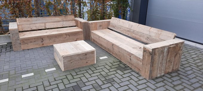 Loungeset ''Garden XL Deluxe '' van Gebruikt steigerhout - 7 persoons