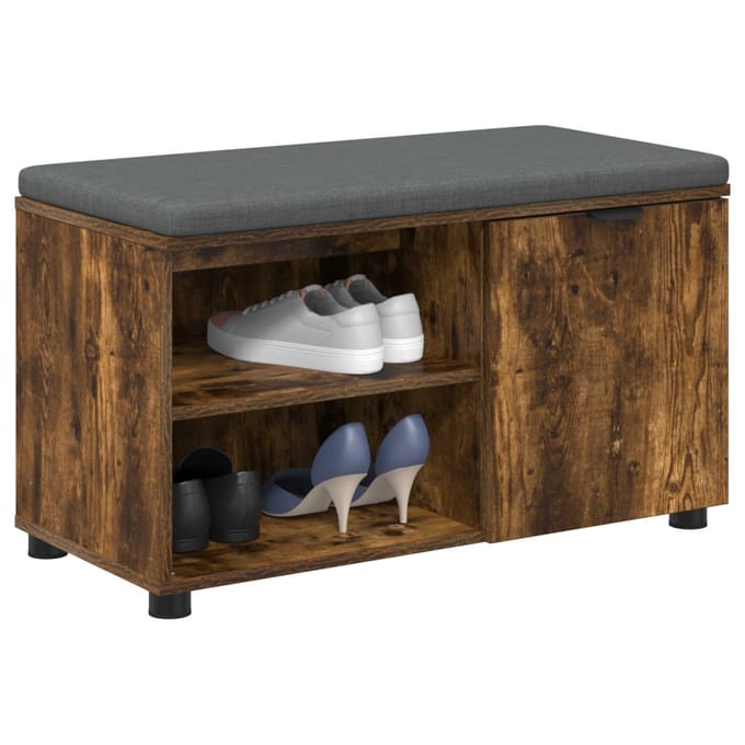 vidaXL - Hallenbank - met - kussen - met - plank - Gerookte - Eik - 80 - x - 38 - x - 46 - cm