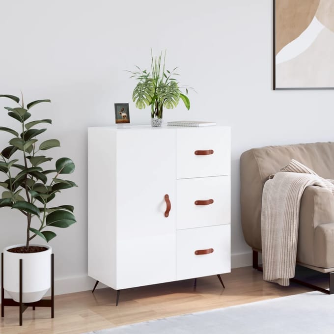 vidaXL - Dressoir - 69,5x34x90 - cm - bewerkt - hout - hoogglans - wit