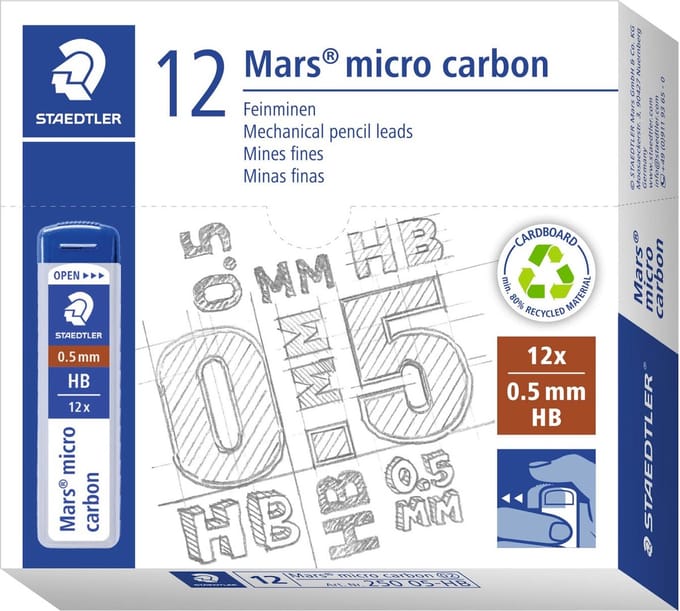 Staedtler - Potloodstift mars micro carbon 0.5 mm hb | 12 stuks