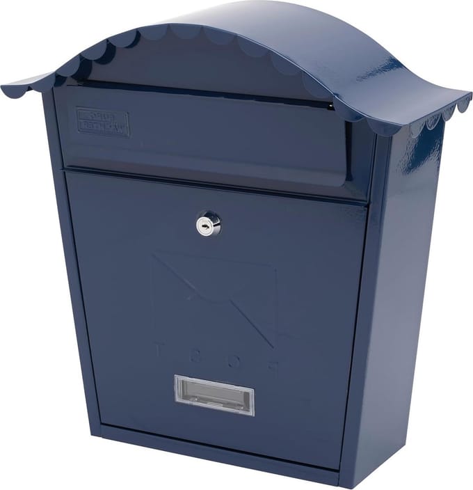 Wall Mounted Galvanized Steel Lockable Weatherproof Mailbox - 36x37x13cm Midnight Blue Classic