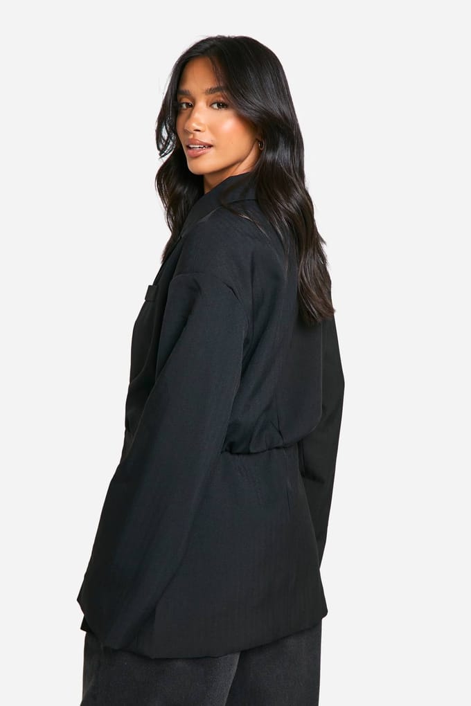 boohoo Dames Petite Blazer met Gesnoerde Taille | Black | Maat: 10