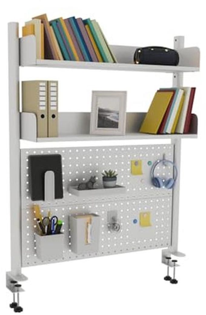 2-laags bureauplank met pegboard - wit 80 cm, bureauorganizer voor thuis en kantoor