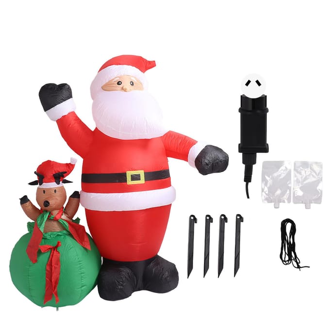 Décoration gonflable de Noël de 1,9 m, Père Noël et cerf, étanche IP44, avec éclairage LED, décoration de jardin red