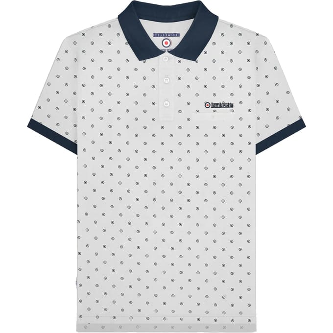 Lambretta Heren AW24 Target Polo Shirt (Wit/Marineblauw)