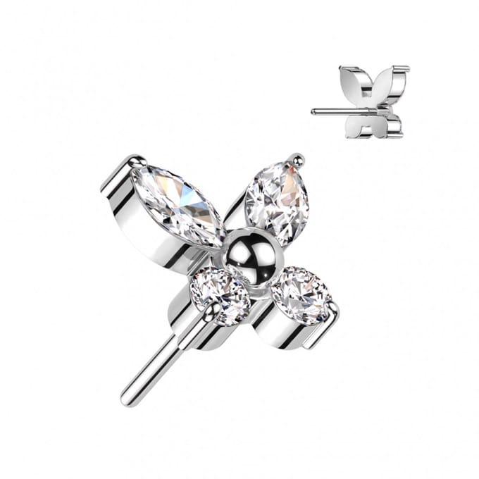 Piercing titanium butterfly gemmed push in 1.2x8 - zilver - LMPiercings