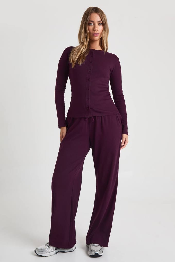 boohoo Dames Geribbelde trekkoord broek | Fig | Maat: 36