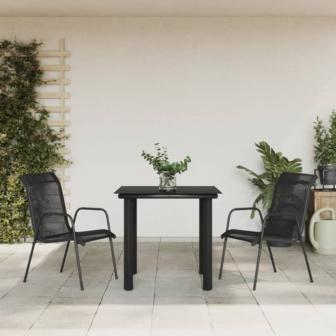 vidaXL - 3-delige - Tuinset - textileen - en - staal - zwart