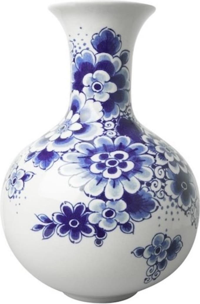 Heinen Delfts Blauw - Buikvaas Bloemen - Keramiek - 20 cm
