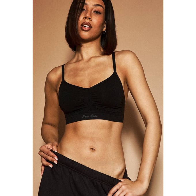 Dames Dsgn Studio Naadloze Bralette Met Gerimpelde Voorkant | Zwart | Maat: Medium