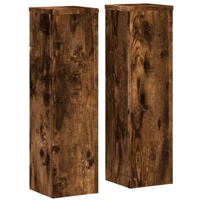 vidaXL - Plantenstandaards - 2 - st - 17x17x60 - cm - bewerkt - hout - gerookt - eiken