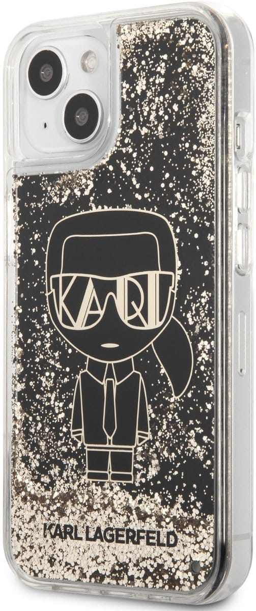 Karl Lagerfeld Back cover - iPhone 14 Plus & 15 Plus - Zwart - Stijlvolle TPU-case met goudglitter