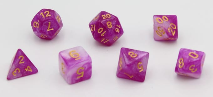 HOT Games dobbelstenen set Stardust paars/wit 7 stuks D&D.