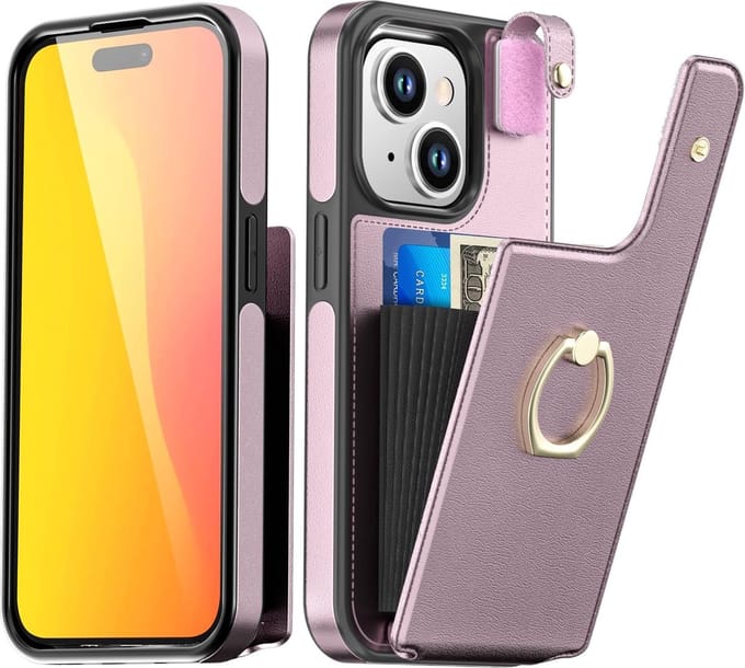 Geschikt voor Apple iPhone 15 Portemonnee hoesje leer - Roze